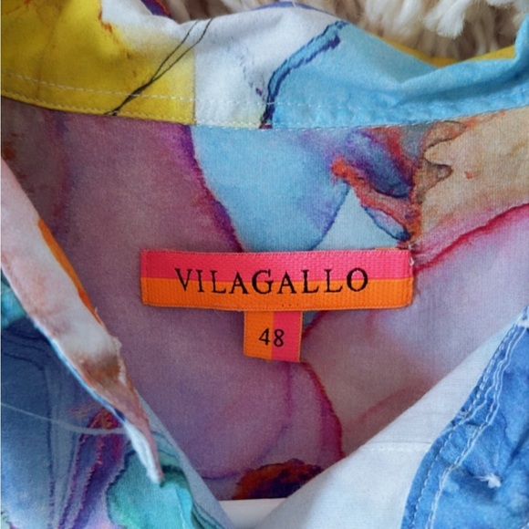 Vilagallo Mafalda Blouse Button Down Shirt Watercolor Ink Abstract Art To Wear - Picture 4 of 5